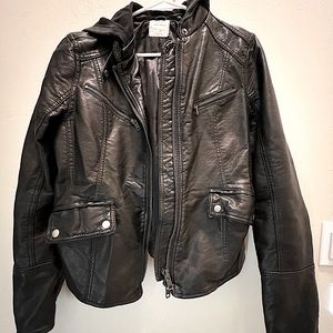 Free people vegan leather jacket with hood